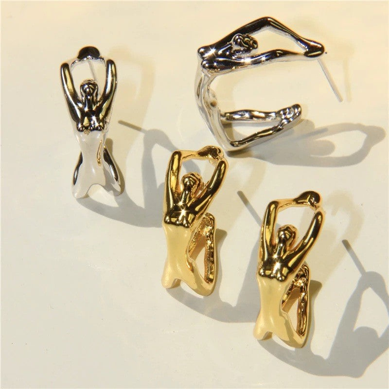 Edgy 3D Figure Hoop Earrings