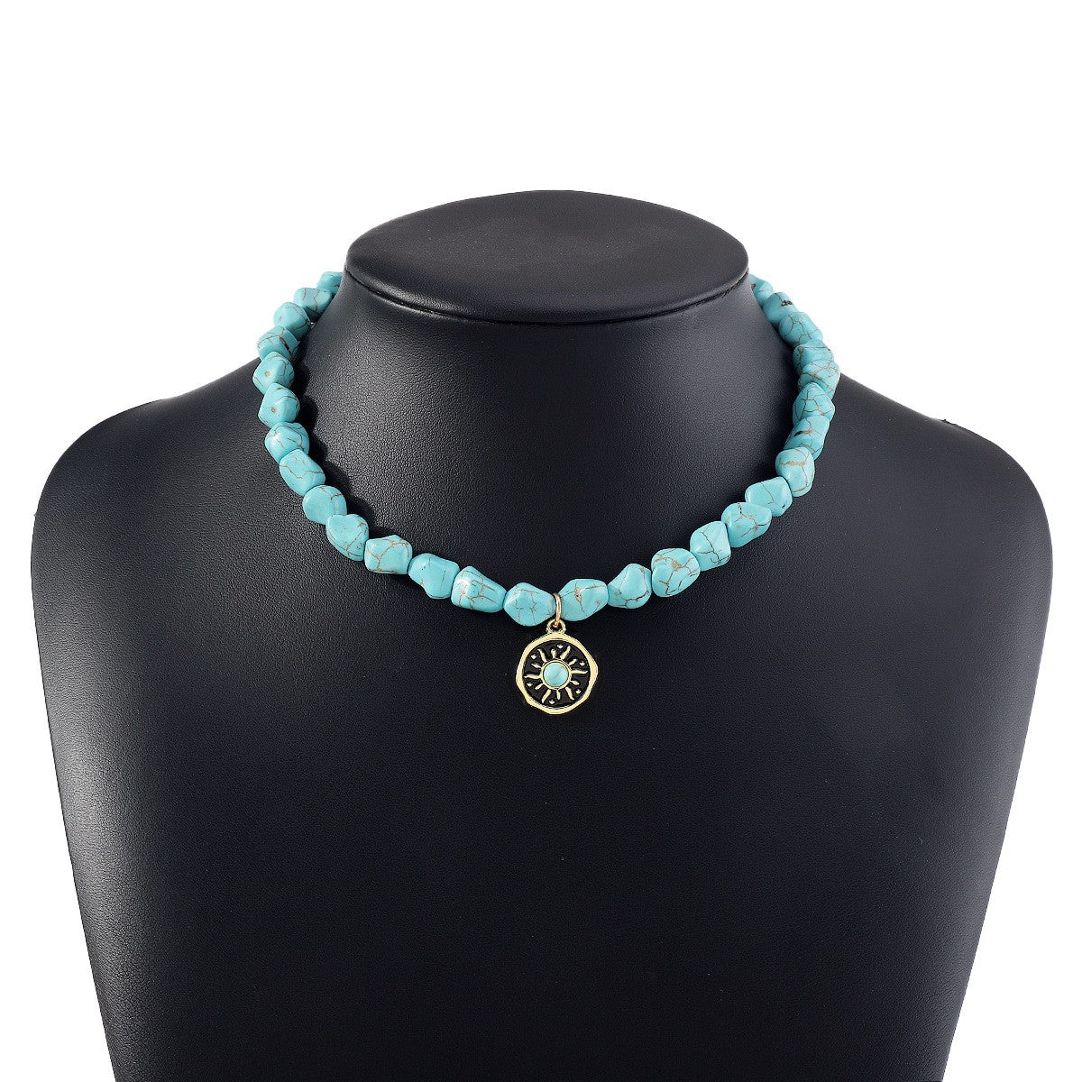 Boho Turquoise Beaded Sun Choker Necklace