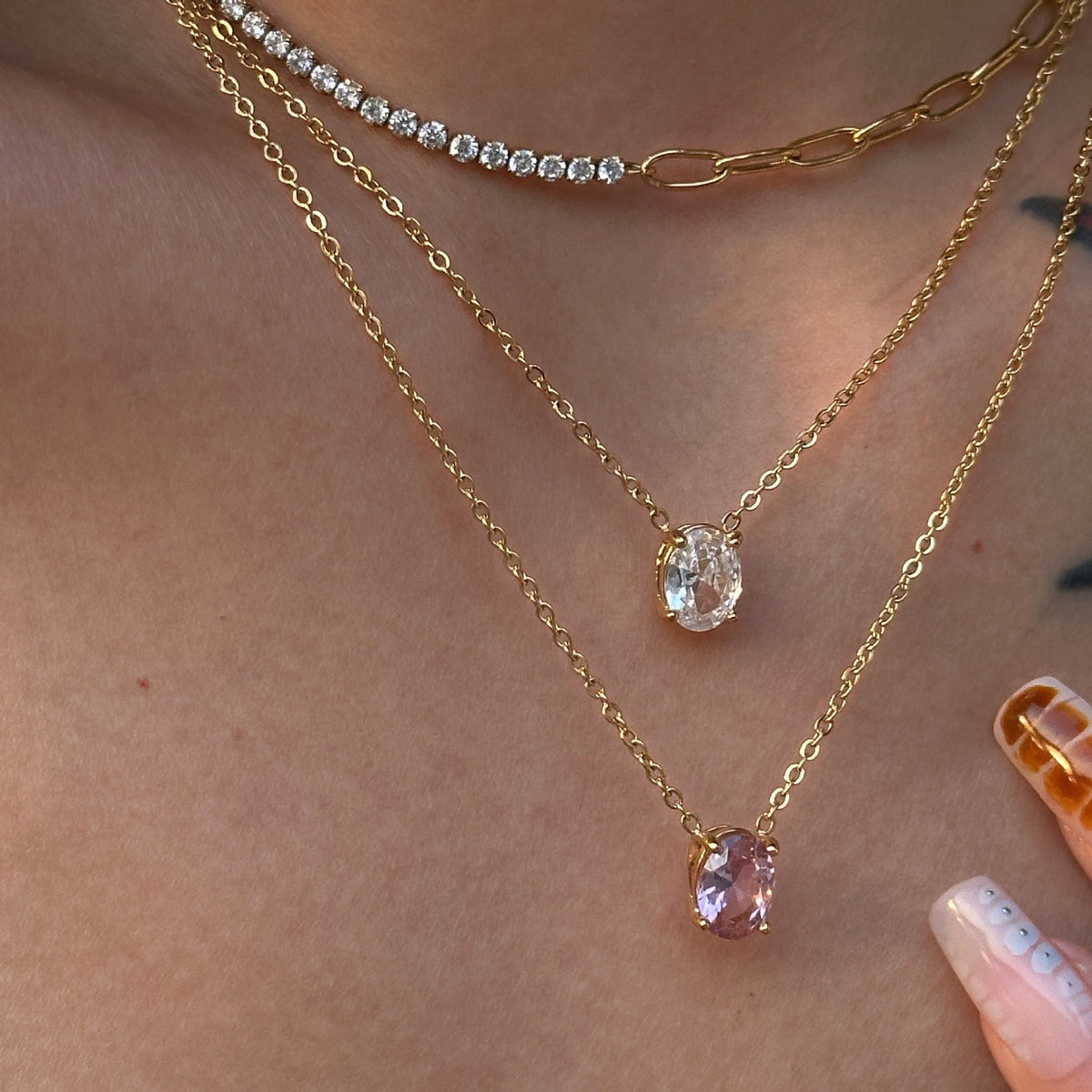 Vintage Layered Oval Zirconia Necklace