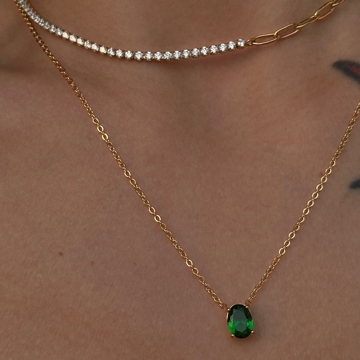 Vintage Layered Oval Zirconia Necklace