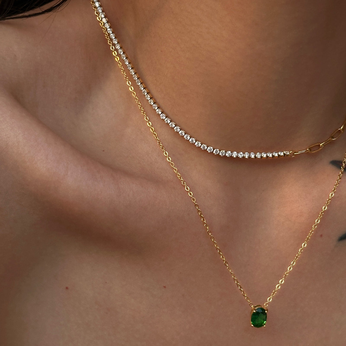 Vintage Layered Oval Zirconia Necklace