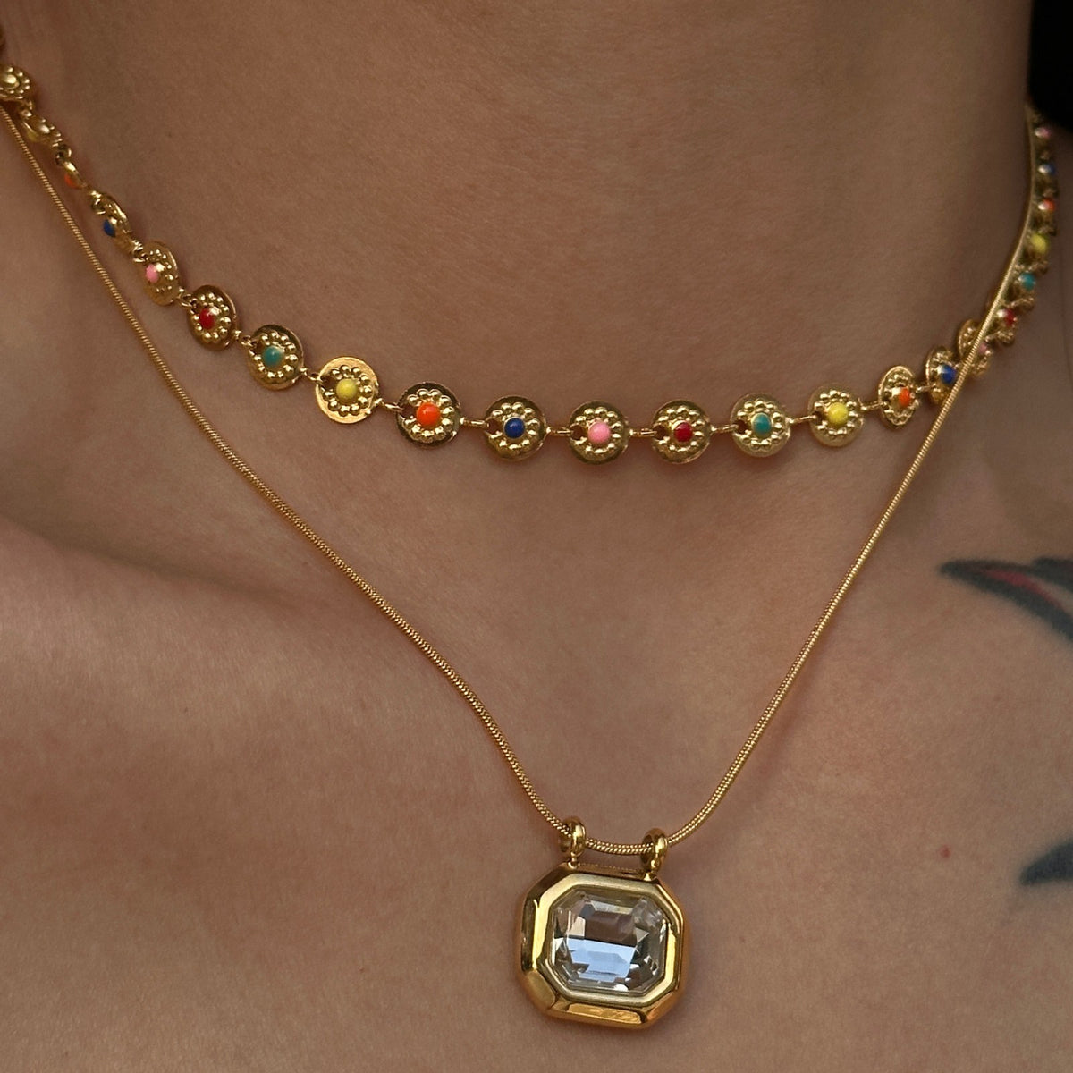 18k Vintage Octagonal Zircon Necklace