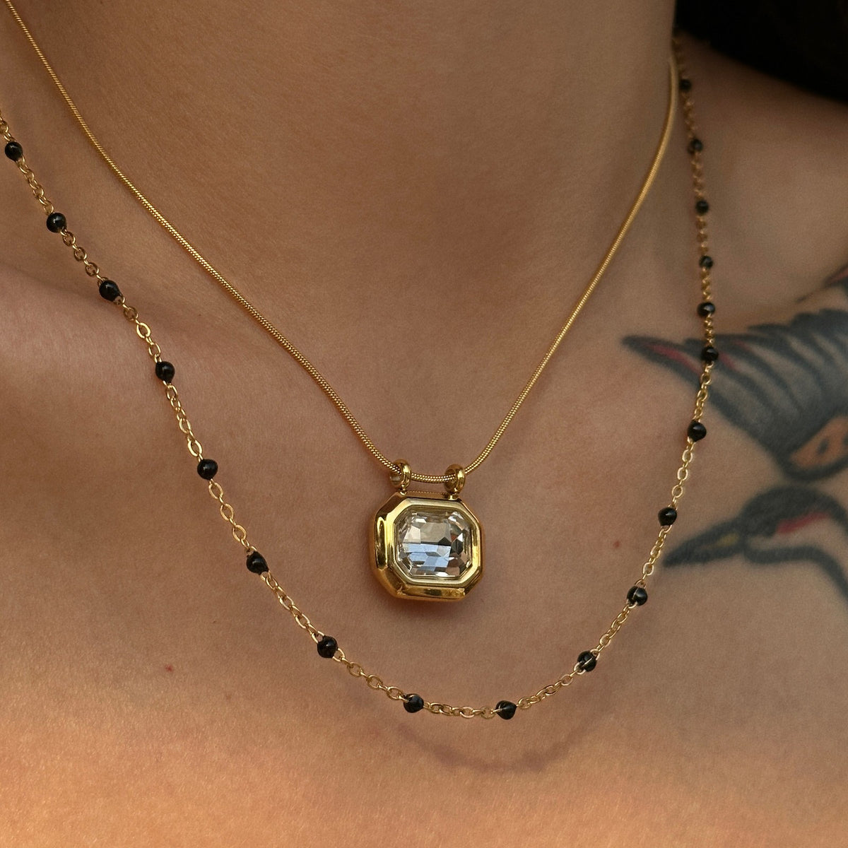 18k Vintage Octagonal Zircon Necklace