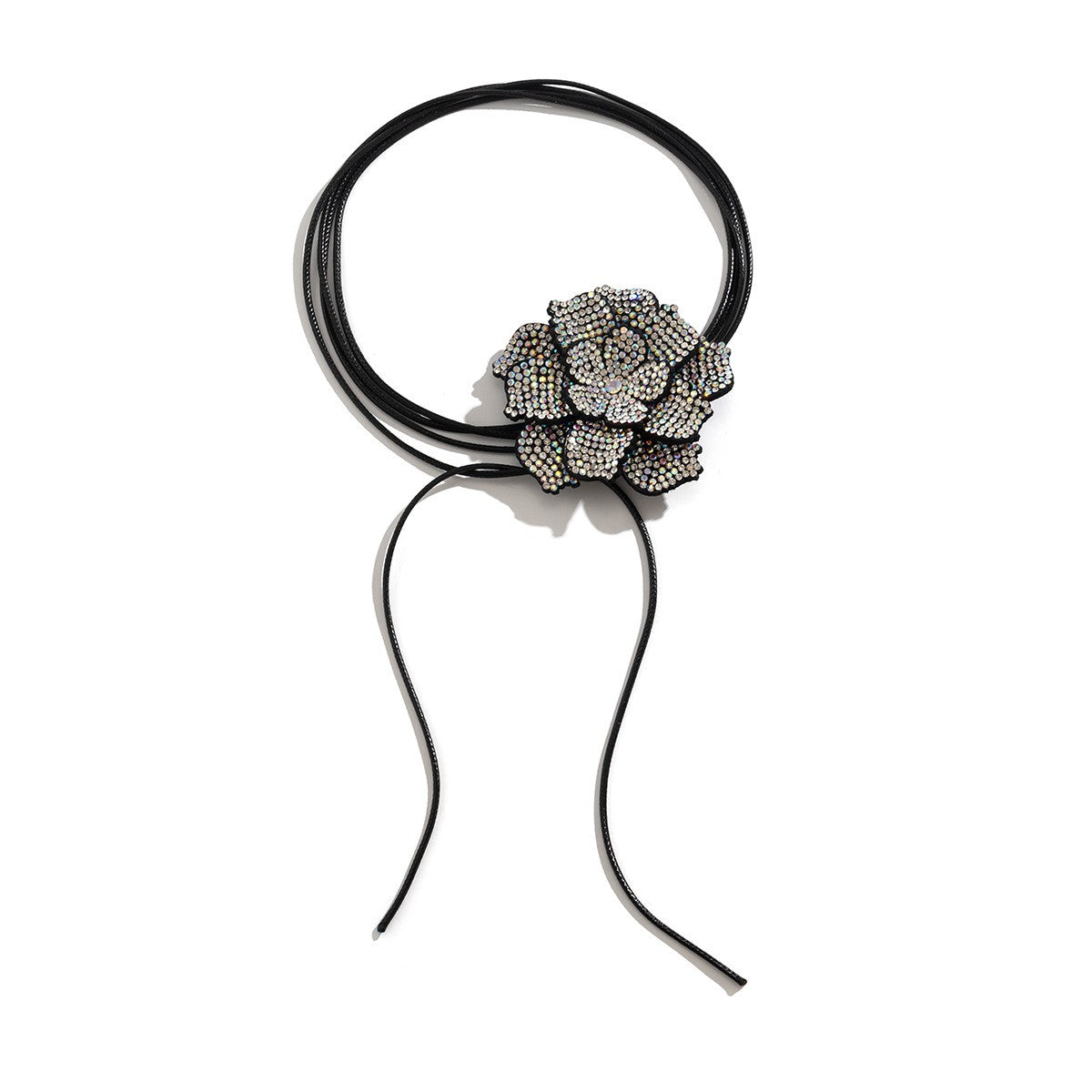 Romantic Rhinestone Flower Cord Choker Necklace