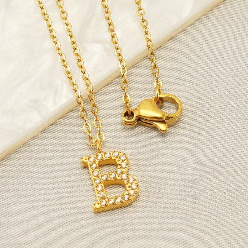 18k Dainty Rhinestone Initial Letter Necklace