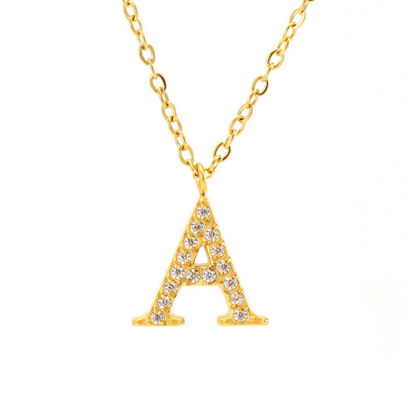 18k Dainty Rhinestone Initial Letter Necklace