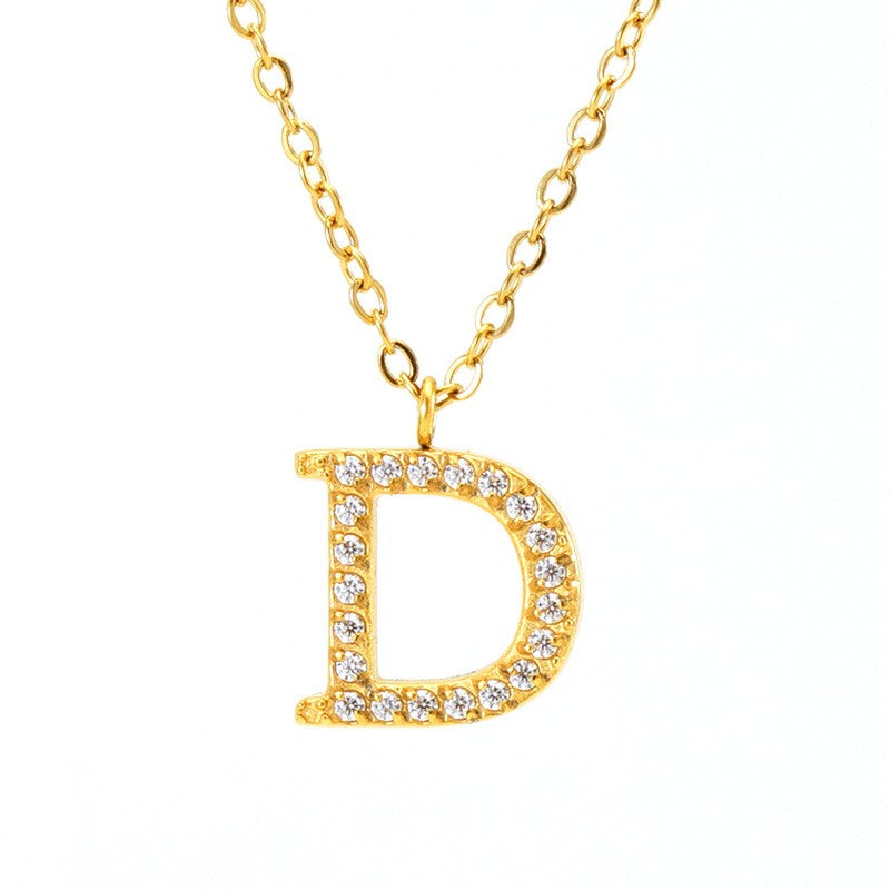 18k Dainty Rhinestone Initial Letter Necklace