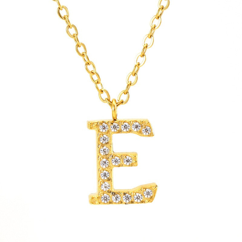 18k Dainty Rhinestone Initial Letter Necklace