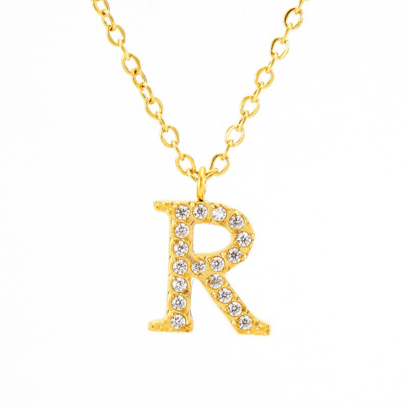 18k Dainty Rhinestone Initial Letter Necklace