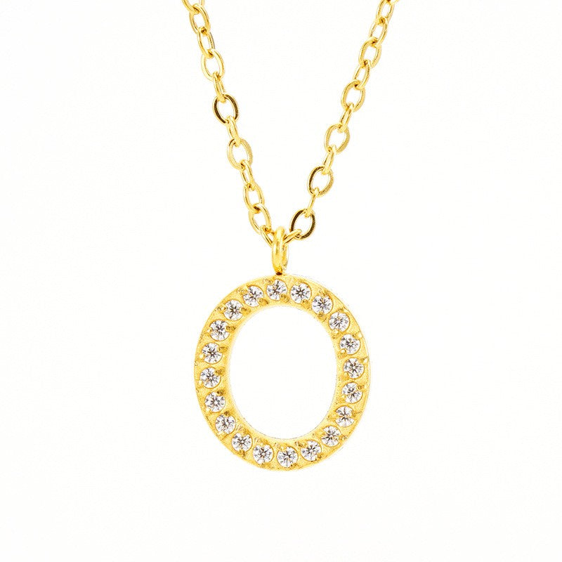 18k Dainty Rhinestone Initial Letter Necklace