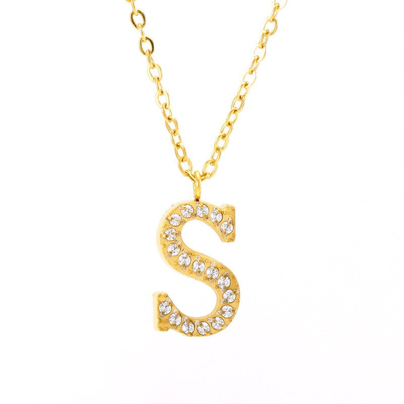 18k Dainty Rhinestone Initial Letter Necklace