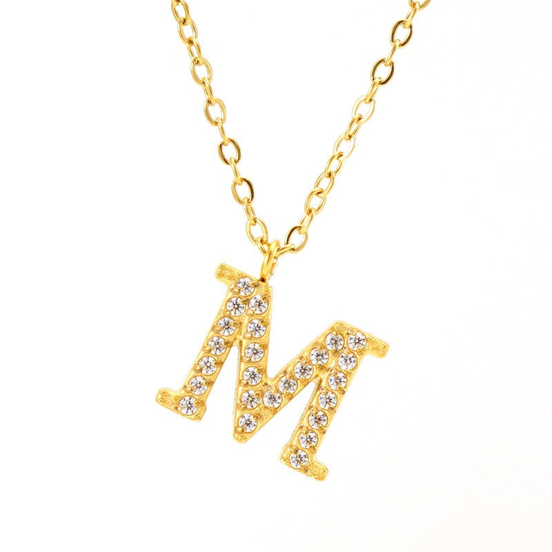 18k Dainty Rhinestone Initial Letter Necklace