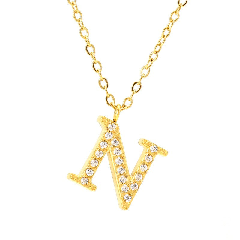 18k Dainty Rhinestone Initial Letter Necklace