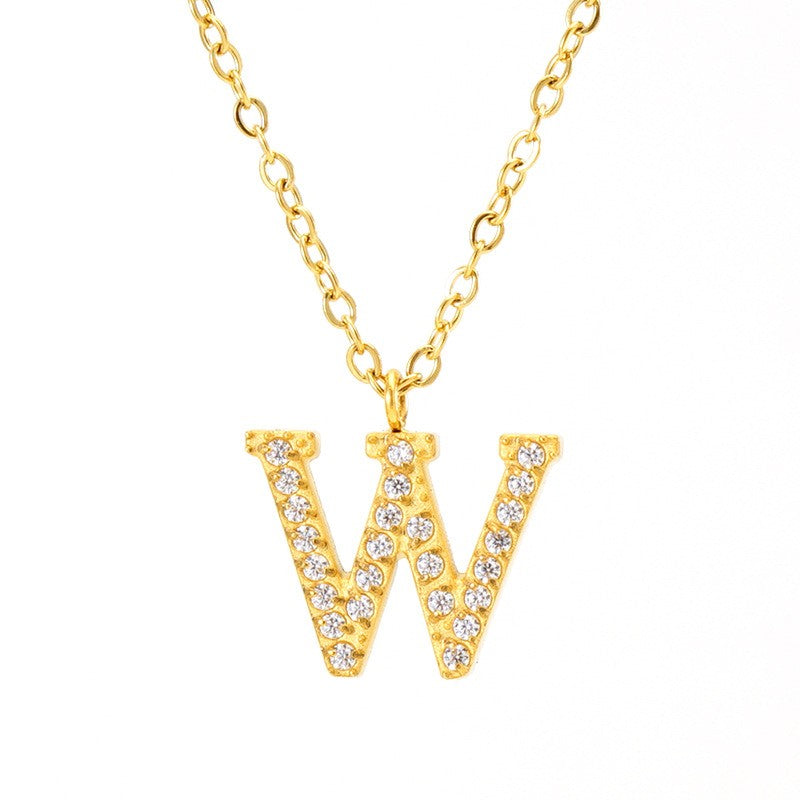 18k Dainty Rhinestone Initial Letter Necklace