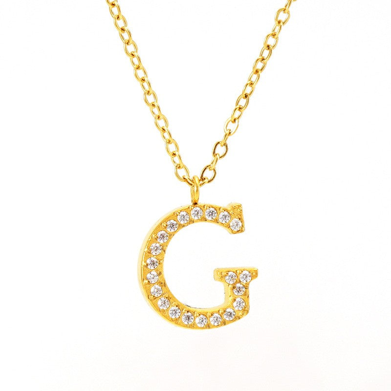 18k Dainty Rhinestone Initial Letter Necklace