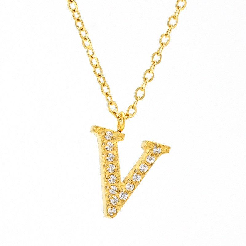 18k Dainty Rhinestone Initial Letter Necklace