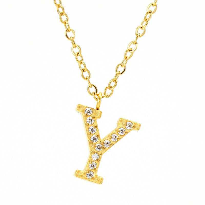 18k Dainty Rhinestone Initial Letter Necklace