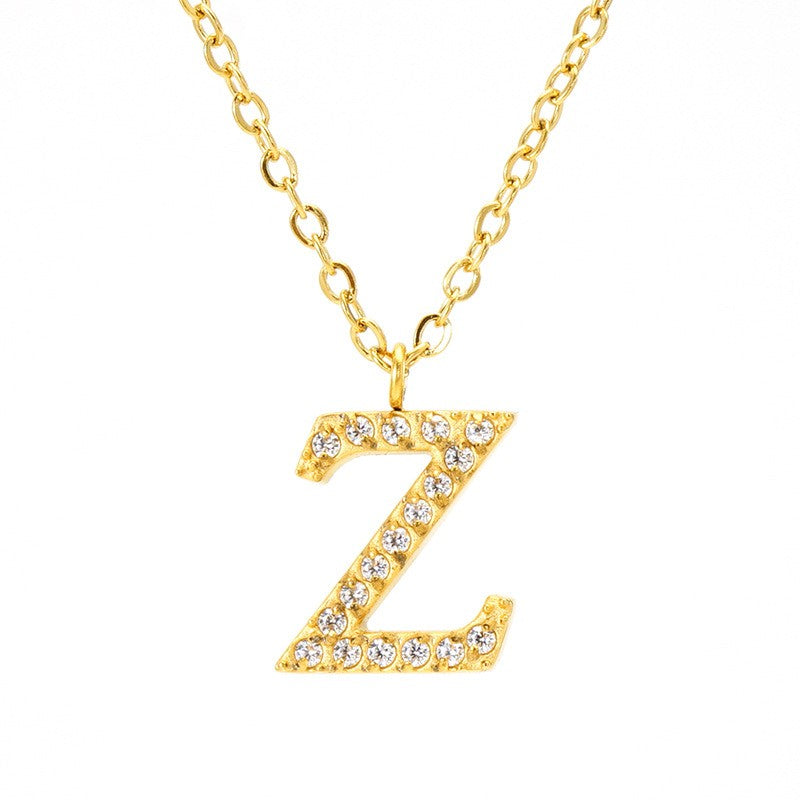 18k Dainty Rhinestone Initial Letter Necklace
