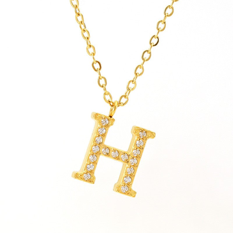 18k Dainty Rhinestone Initial Letter Necklace