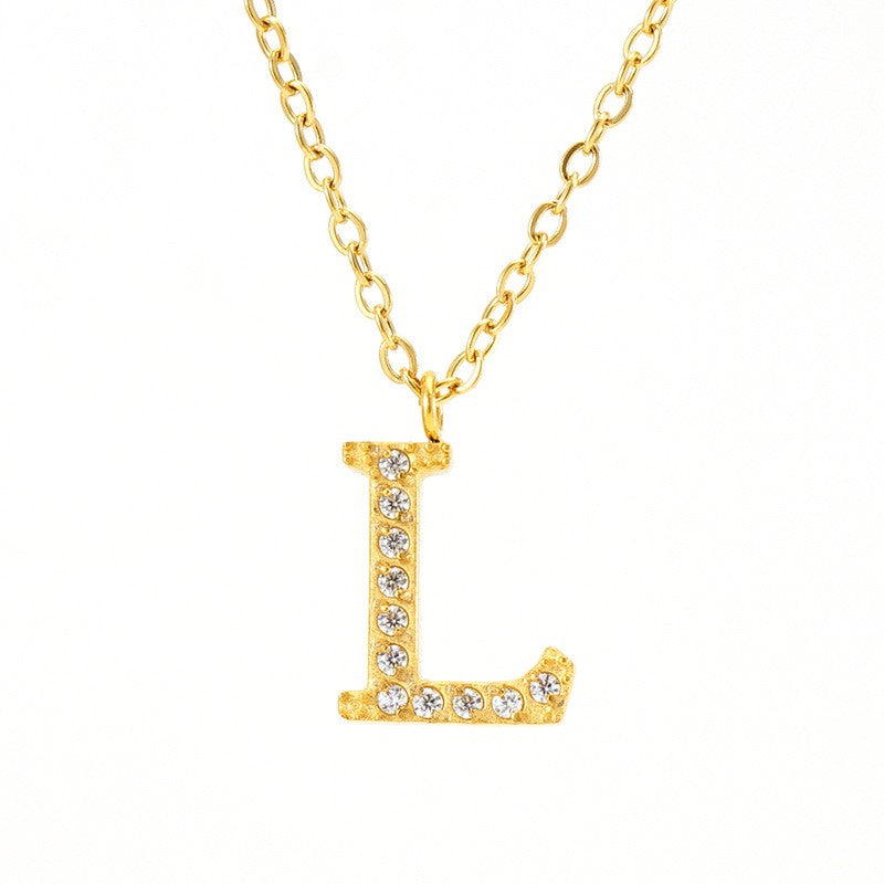 18k Dainty Rhinestone Initial Letter Necklace