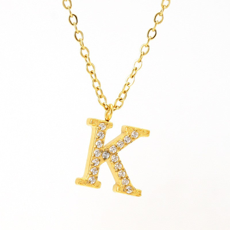18k Dainty Rhinestone Initial Letter Necklace