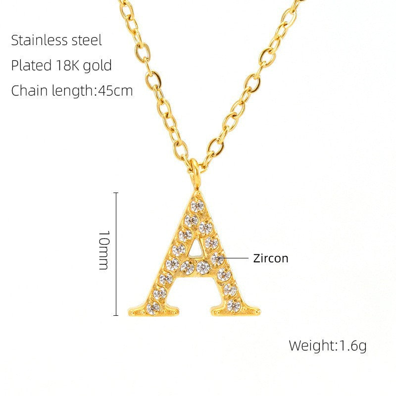 18k Dainty Rhinestone Initial Letter Necklace