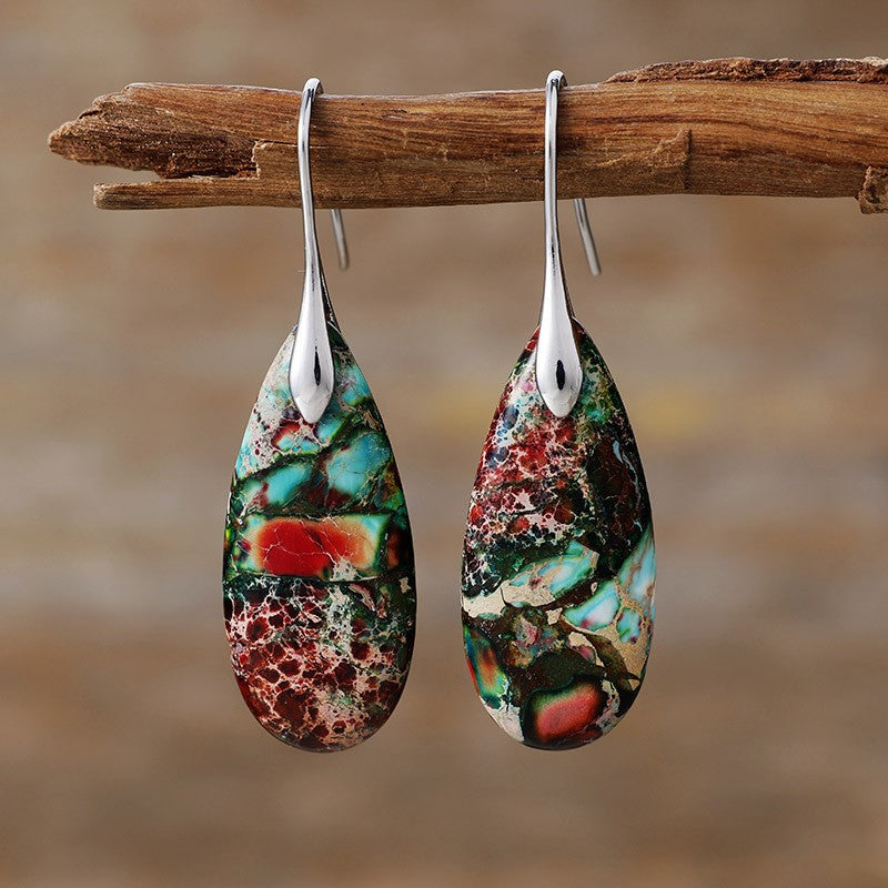 Boho Mosaic Stone Teardrop Earrings