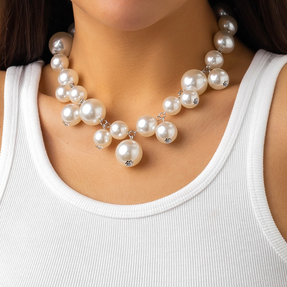 Classy Faux Pearl Sphere Necklace & Bracelet Set