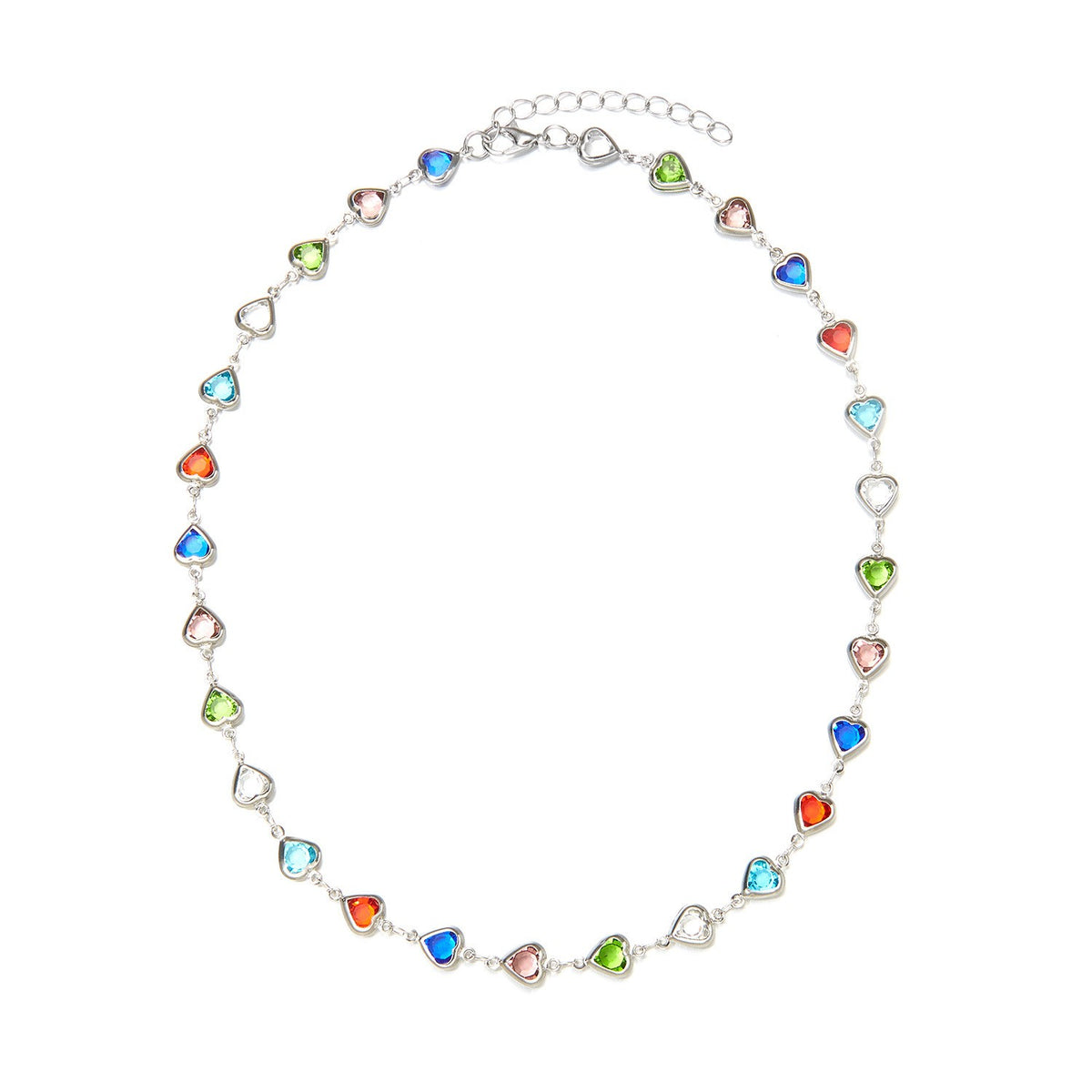 Dainty Multi-Color Heart Necklace and Bracelet Set