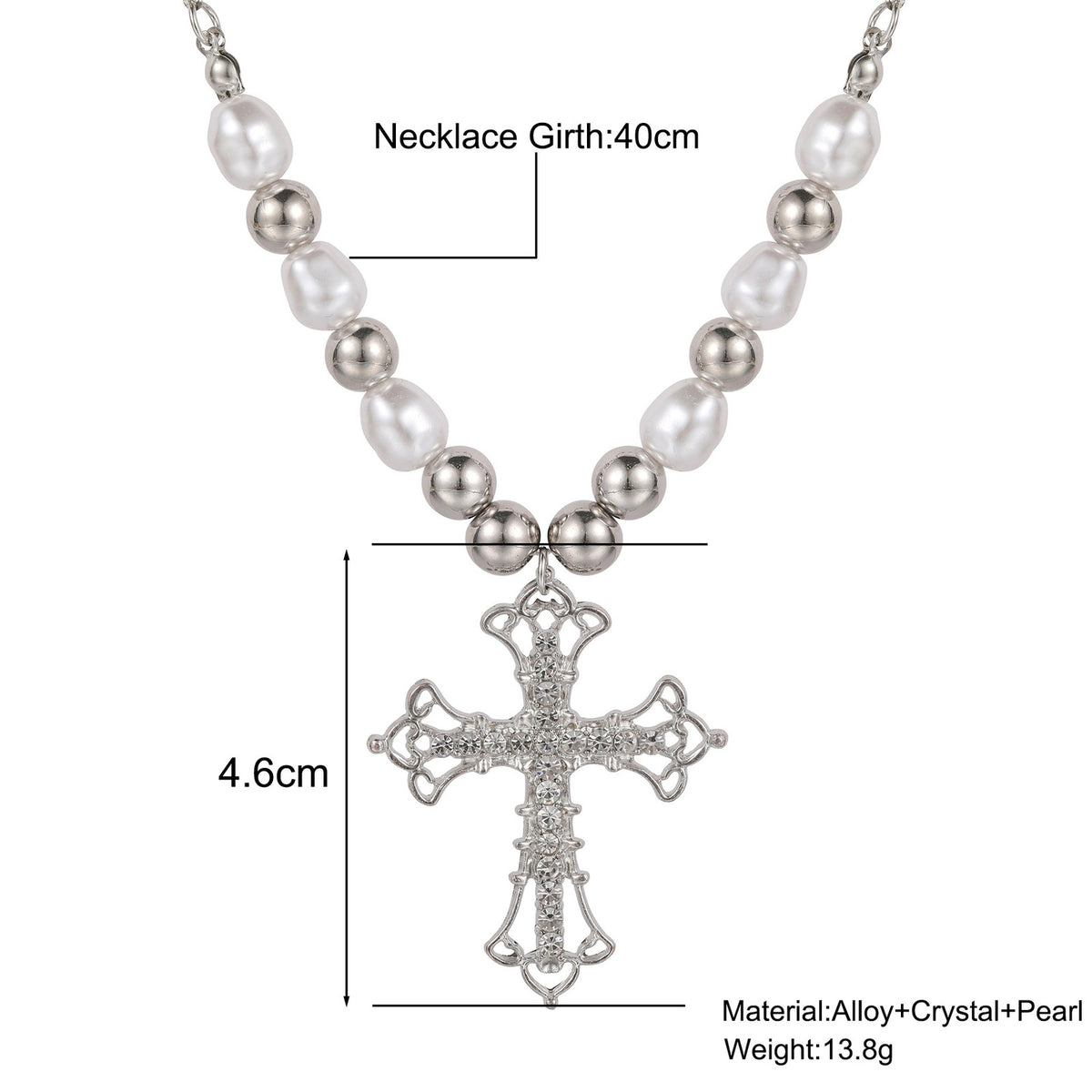 Edgy Faux Pearl Cross Necklace