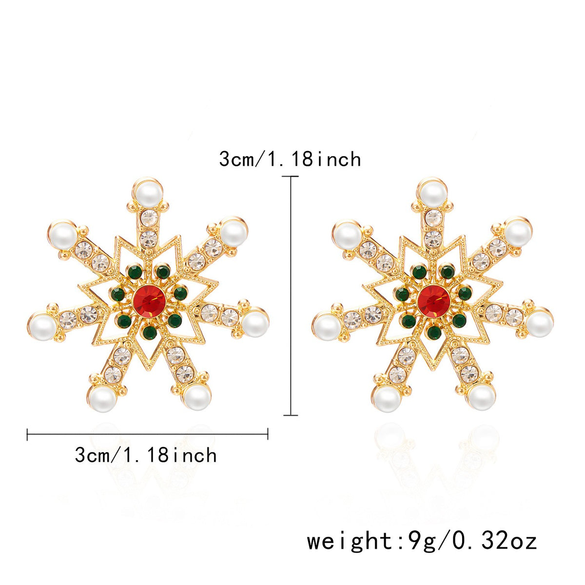 Festive Red Green Snowflake Stud Earrings