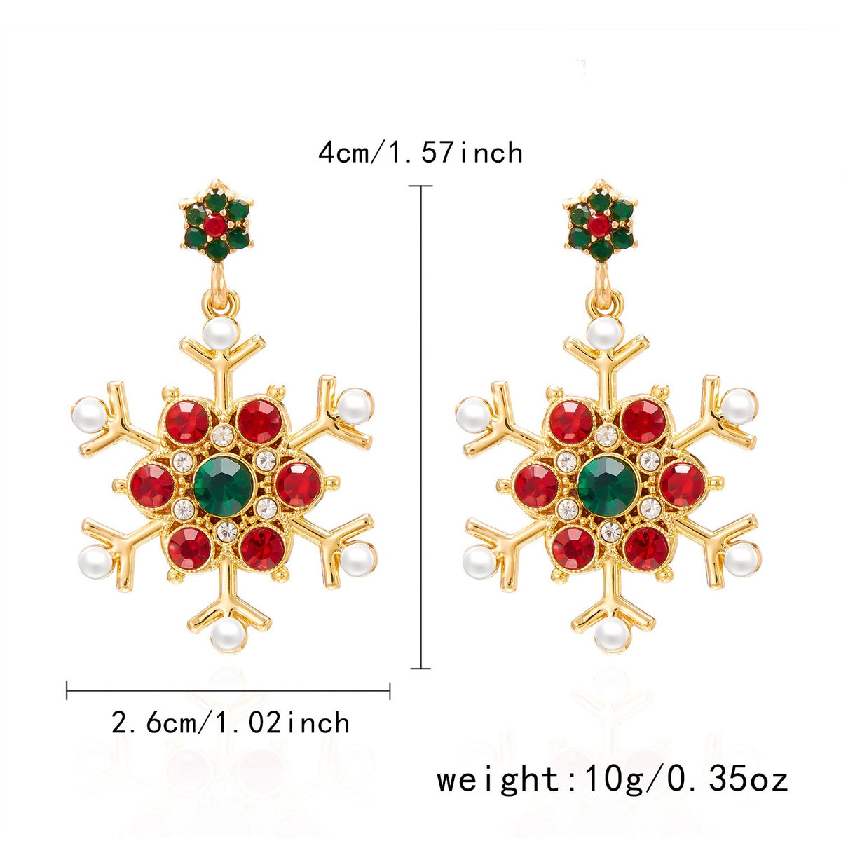 Festive Red Green Snowflake Stud Earrings