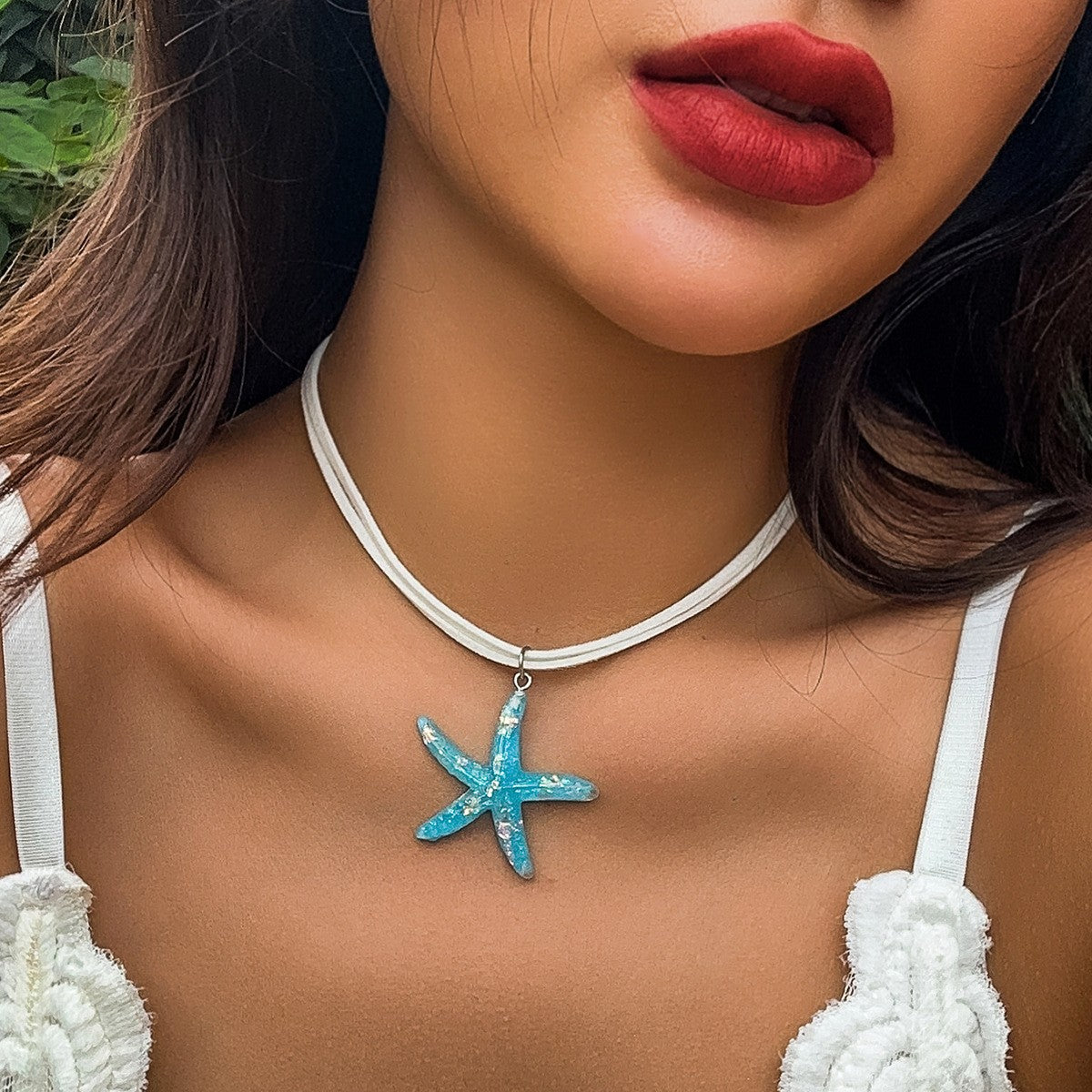 Boho Glitter Starfish Cord Necklace