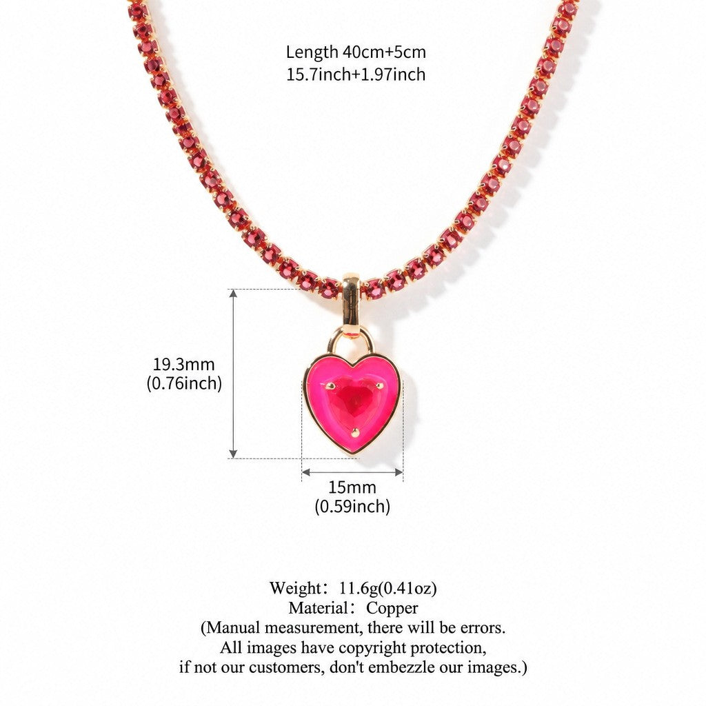 Romantic Green Enamel Heart Tennis Necklace