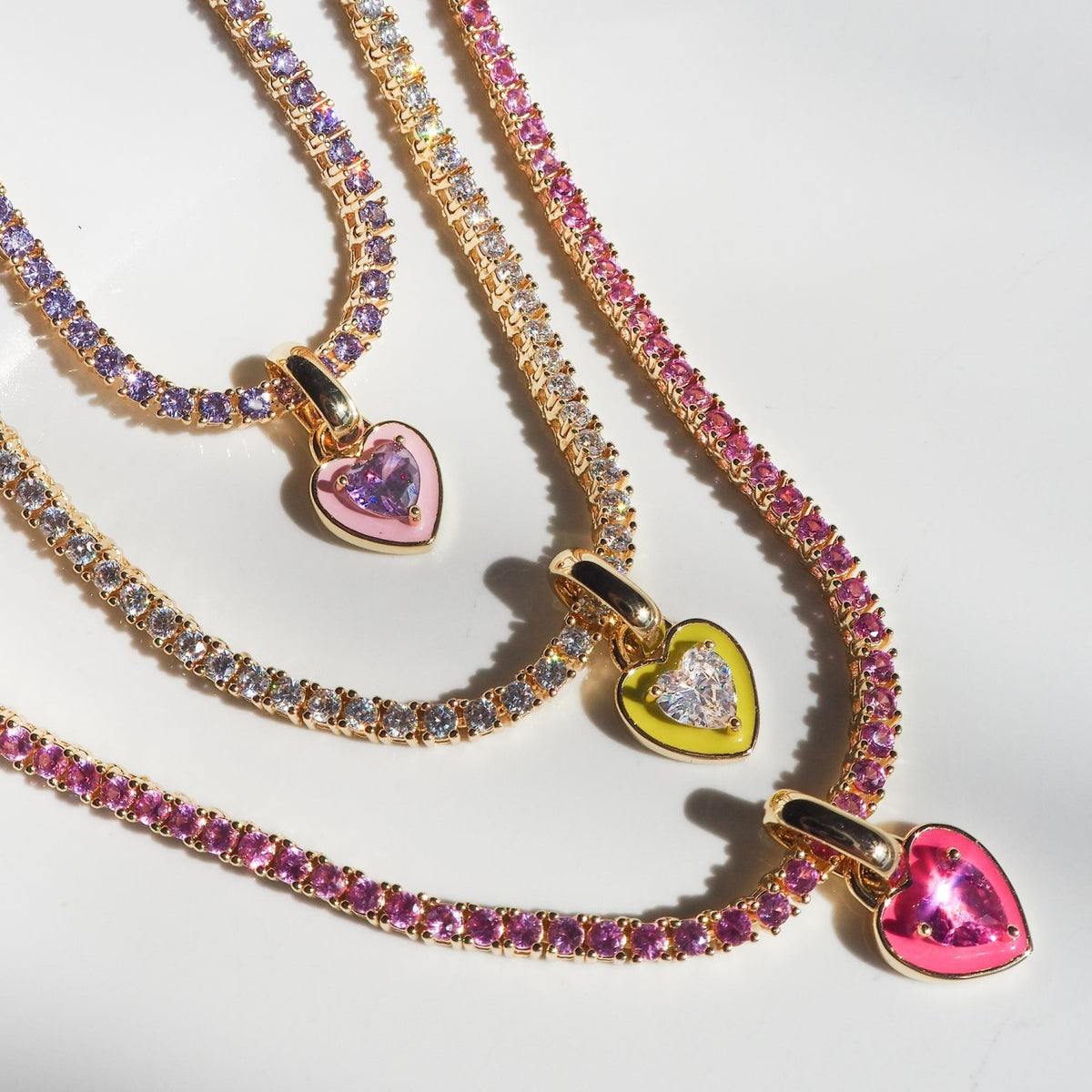 Romantic Green Enamel Heart Tennis Necklace