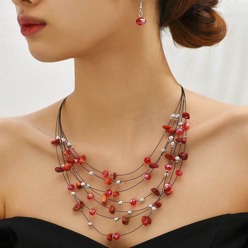 Boho Asymmetrical Turquoise Multi-Strand Necklace & Earring Set