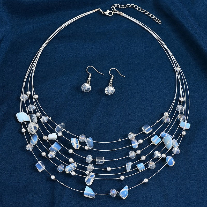 Boho Asymmetrical Turquoise Multi-Strand Necklace & Earring Set