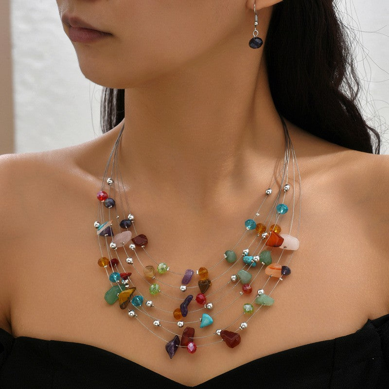 Boho Asymmetrical Turquoise Multi-Strand Necklace & Earring Set