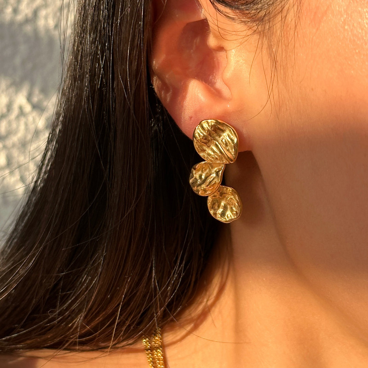 18k Boho Textured Petal Drop Earrings
