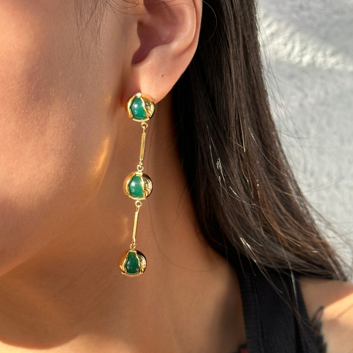 Classy Tiered Pearl and Green Stone Drop Earrings