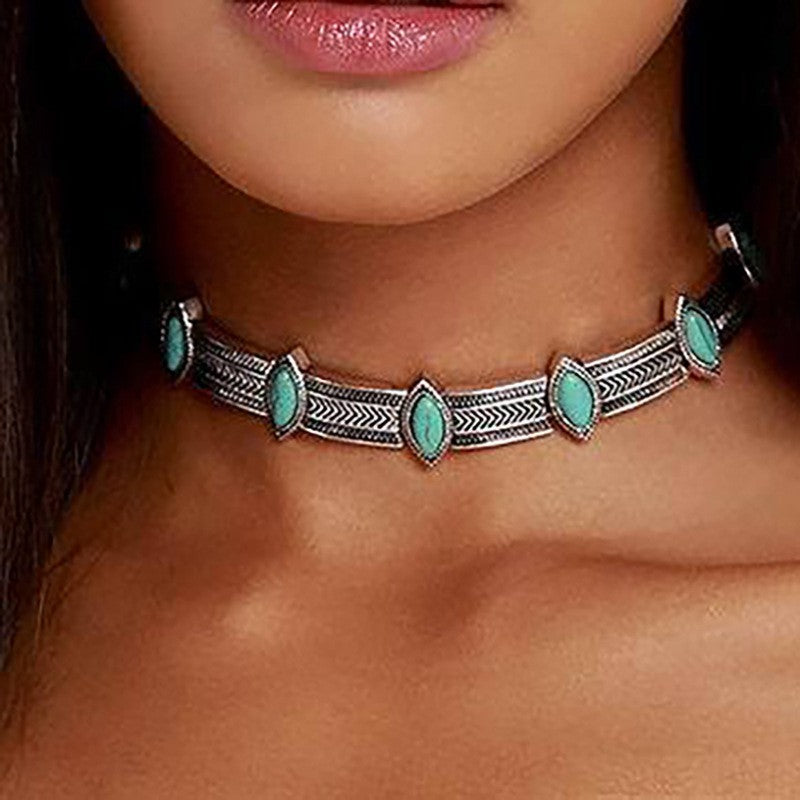Vintage Boho Turquoise Collar Necklace