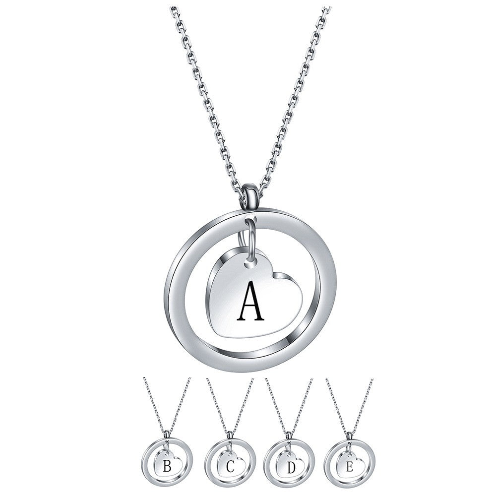 Dainty Circle Heart Initial Necklace