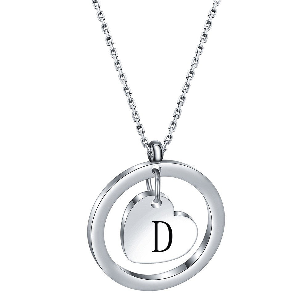 Dainty Circle Heart Initial Necklace