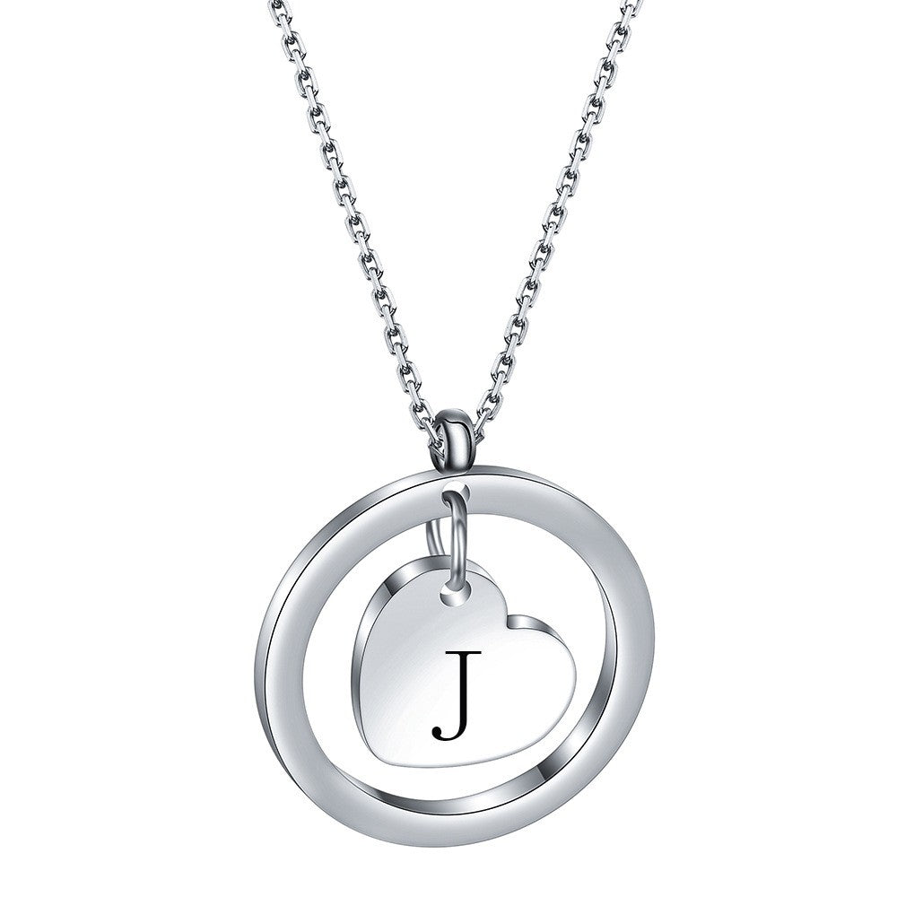 Dainty Circle Heart Initial Necklace