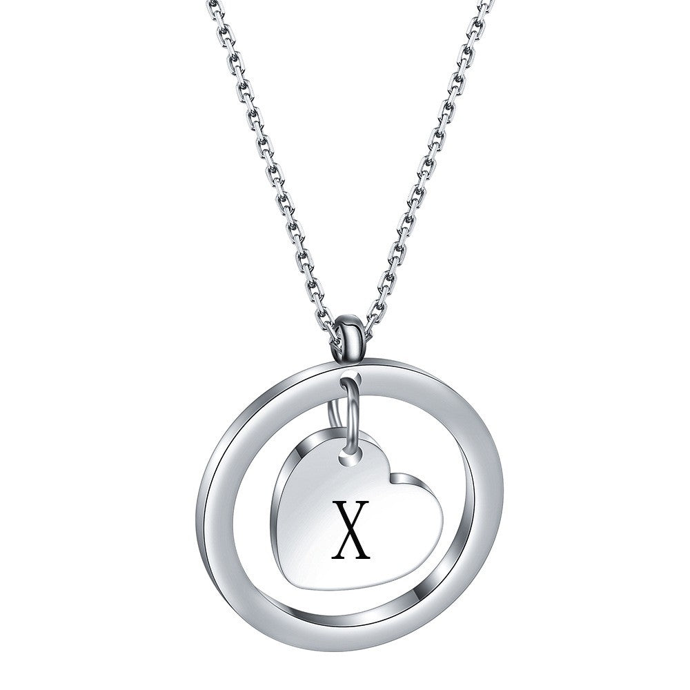 Dainty Circle Heart Initial Necklace
