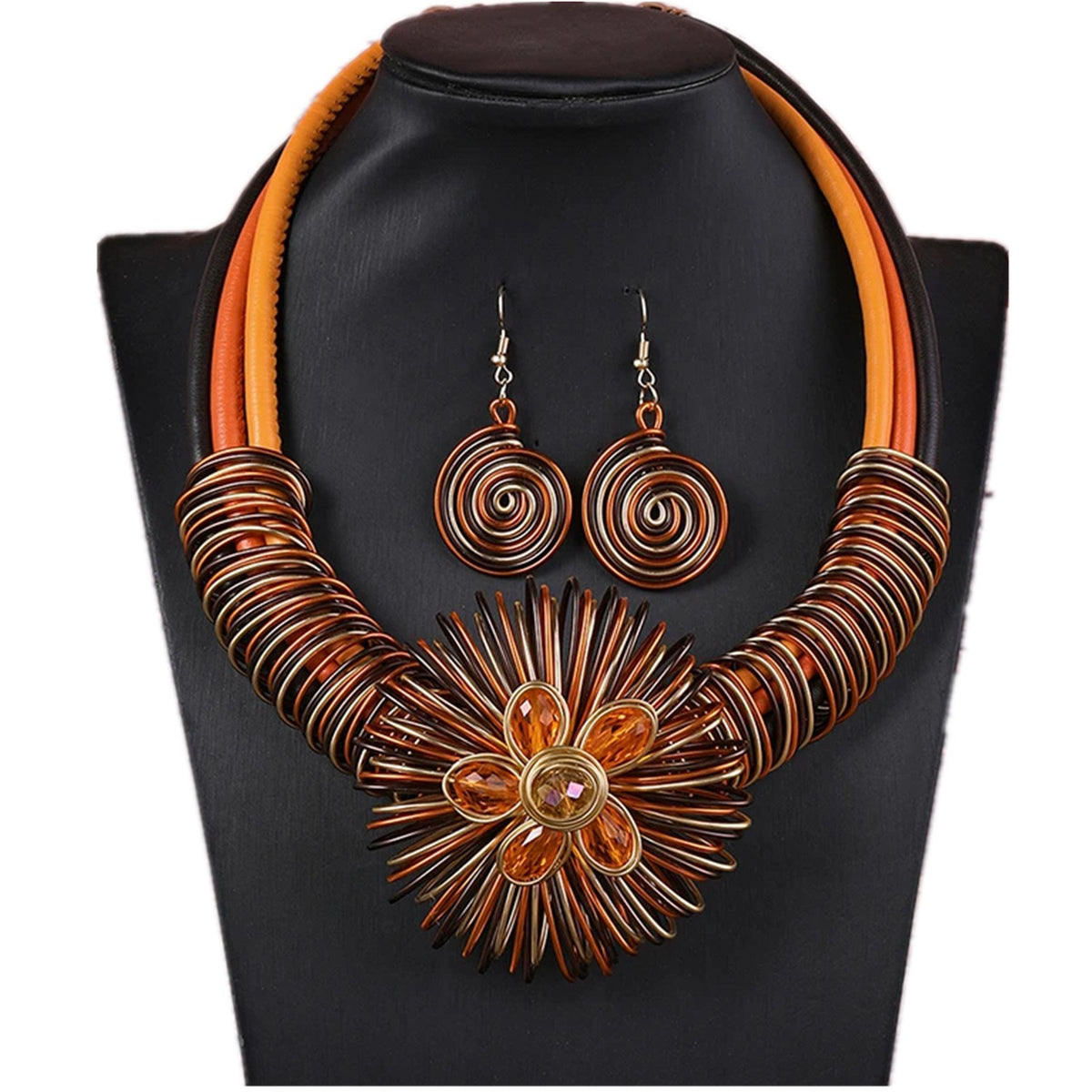 Boho Blue Wire Flower Necklace & Earring Set