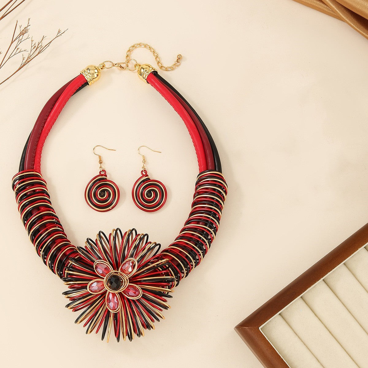 Boho Blue Wire Flower Necklace & Earring Set