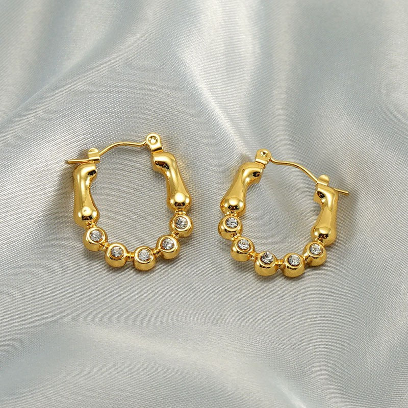 Dainty Zircon Beaded Hoop Earrings