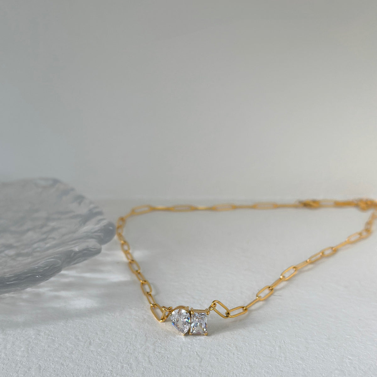 Dainty Geometric Pear & Square Paperclip Necklace