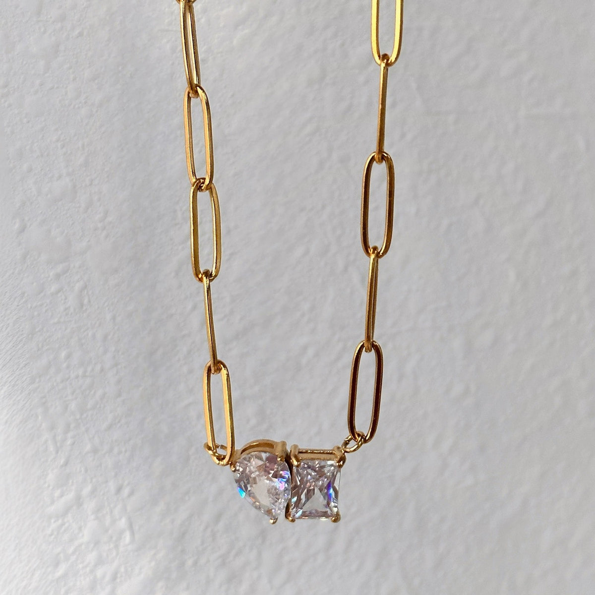 Dainty Geometric Pear & Square Paperclip Necklace